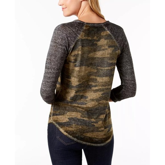 LUCKY BRAND 3/4 Sleeve Camo T-Shirt - Green Multi - NWT - Small - Picture 2 of 3
